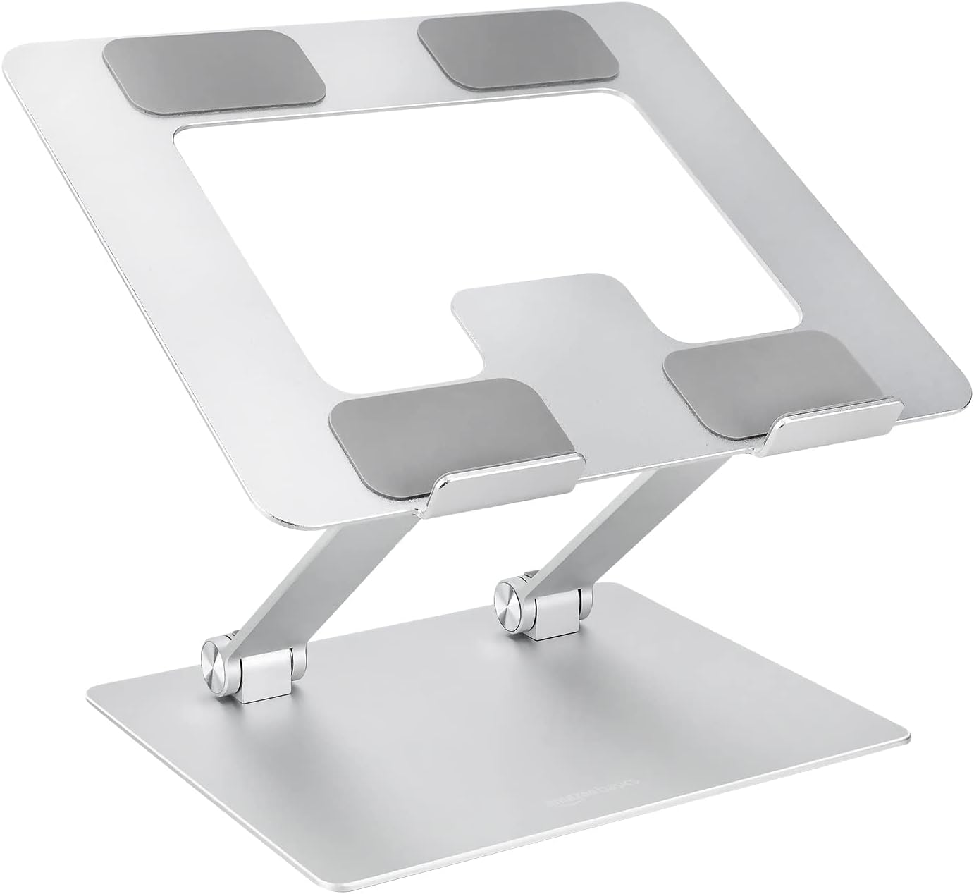 Amazon Basics ergonomic aluminum laptop stand in silver